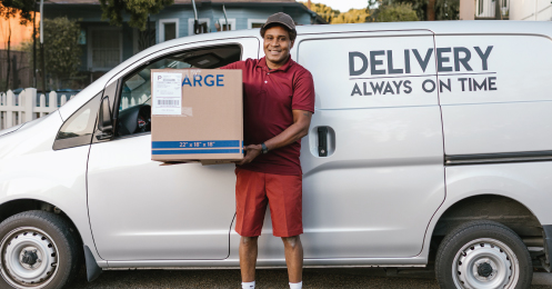 Delivery Guy holding box of goods to be delivered
