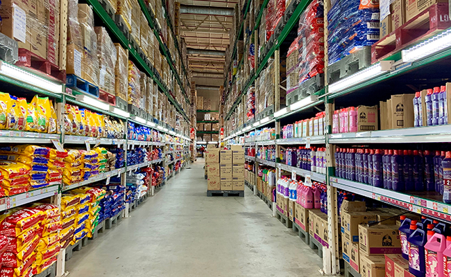 Aisle of Food Distribution Warehouse