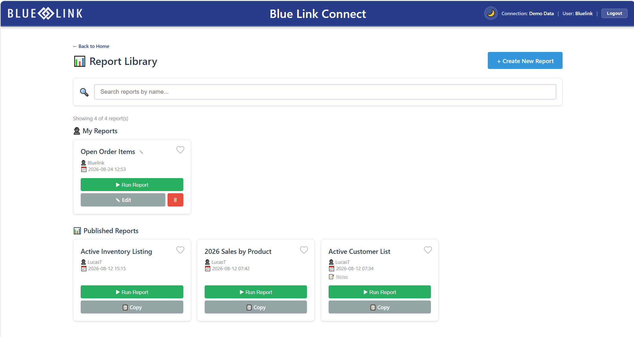The Blue Link Connect report library