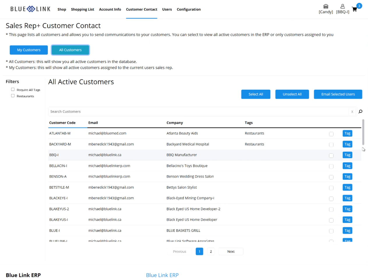 Sales Rep+ view inside the Blue Link B2B Ordering Platform