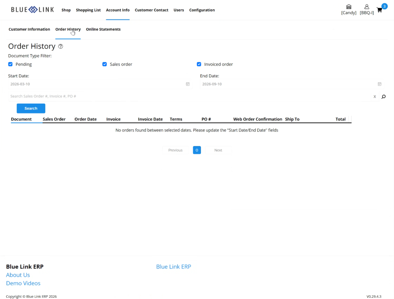Order status list in Sales Rep+